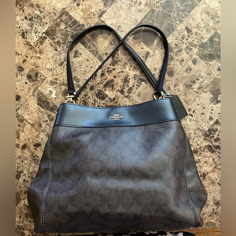 Coach Brown and Black Signature Canvas Tote